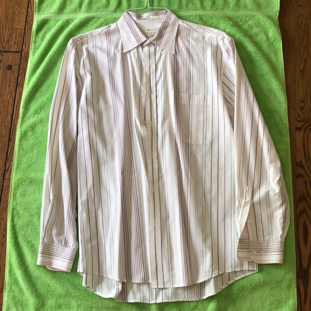 Joseph Abboud Mens Striped Dress Shirt Size M White Purple Burgundy Cotton